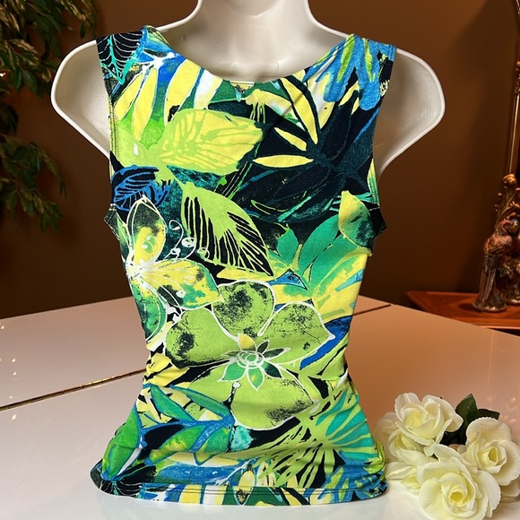 🌴CACHE FLORAL TROPICAL V NECK RUCHED SIDE TOP SIZE SMALL🌺🌴 - Picture 11 of 13